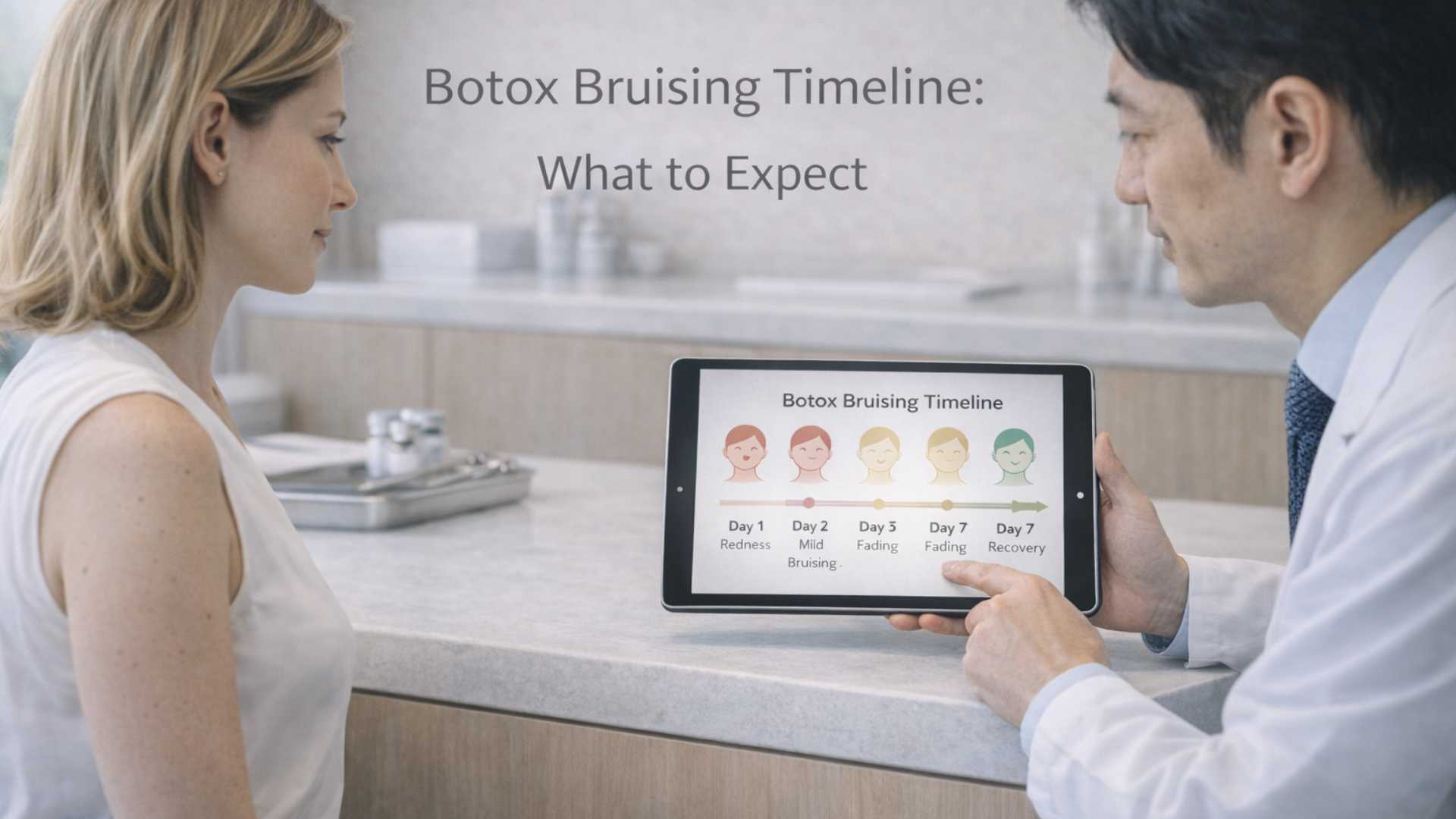 Illustrated timeline of Botox bruising healing from day 1 to day 7