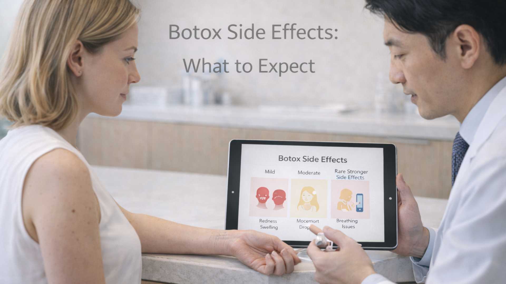 Illustrated spectrum of Botox side effects from common bruising to rare allergic reaction