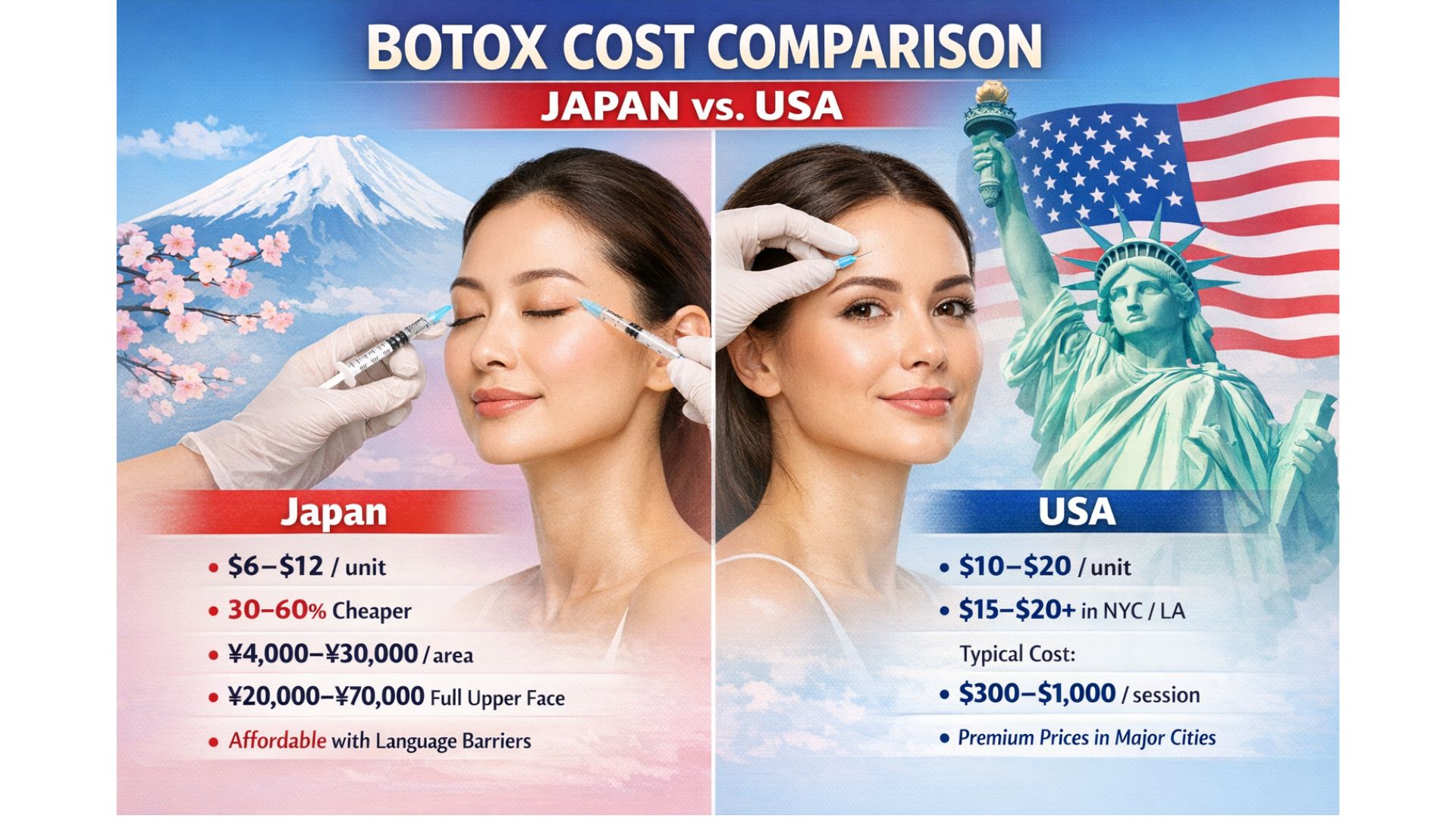 Botox pricing comparison Japan and US clinics