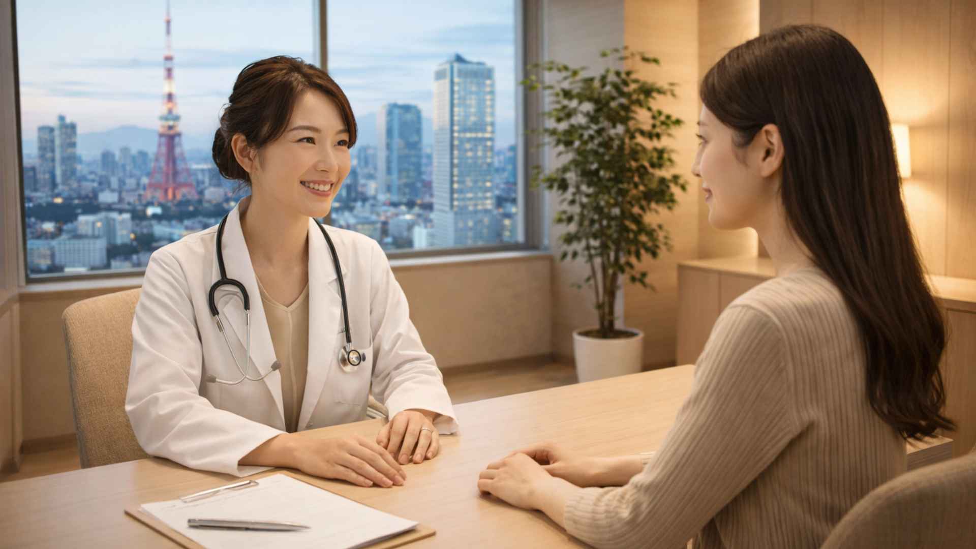 Doctor and patient during Botox consultation at a Tokyo aesthetic clinic