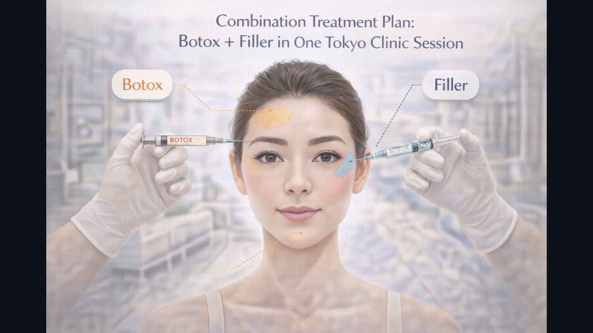 Illustration of combination treatment plan — Botox plus filler in one Tokyo clinic session