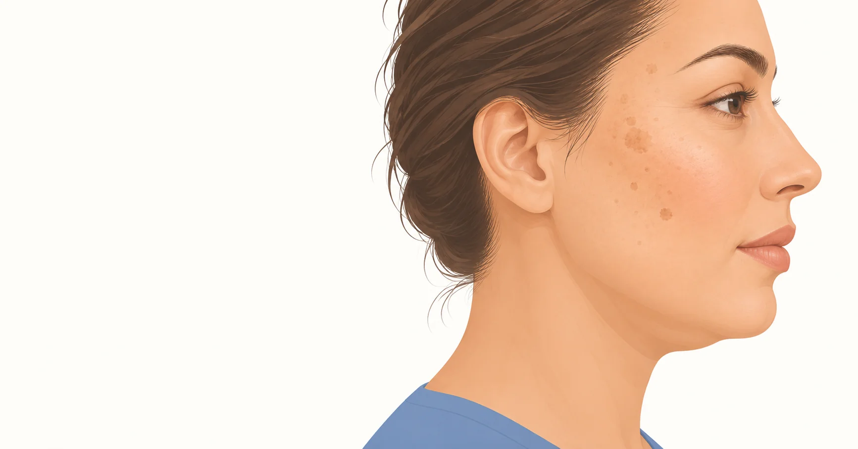 Side-profile illustration of a calm adult face and neck, showing a soft fullness under the jaw, on an off-white background
