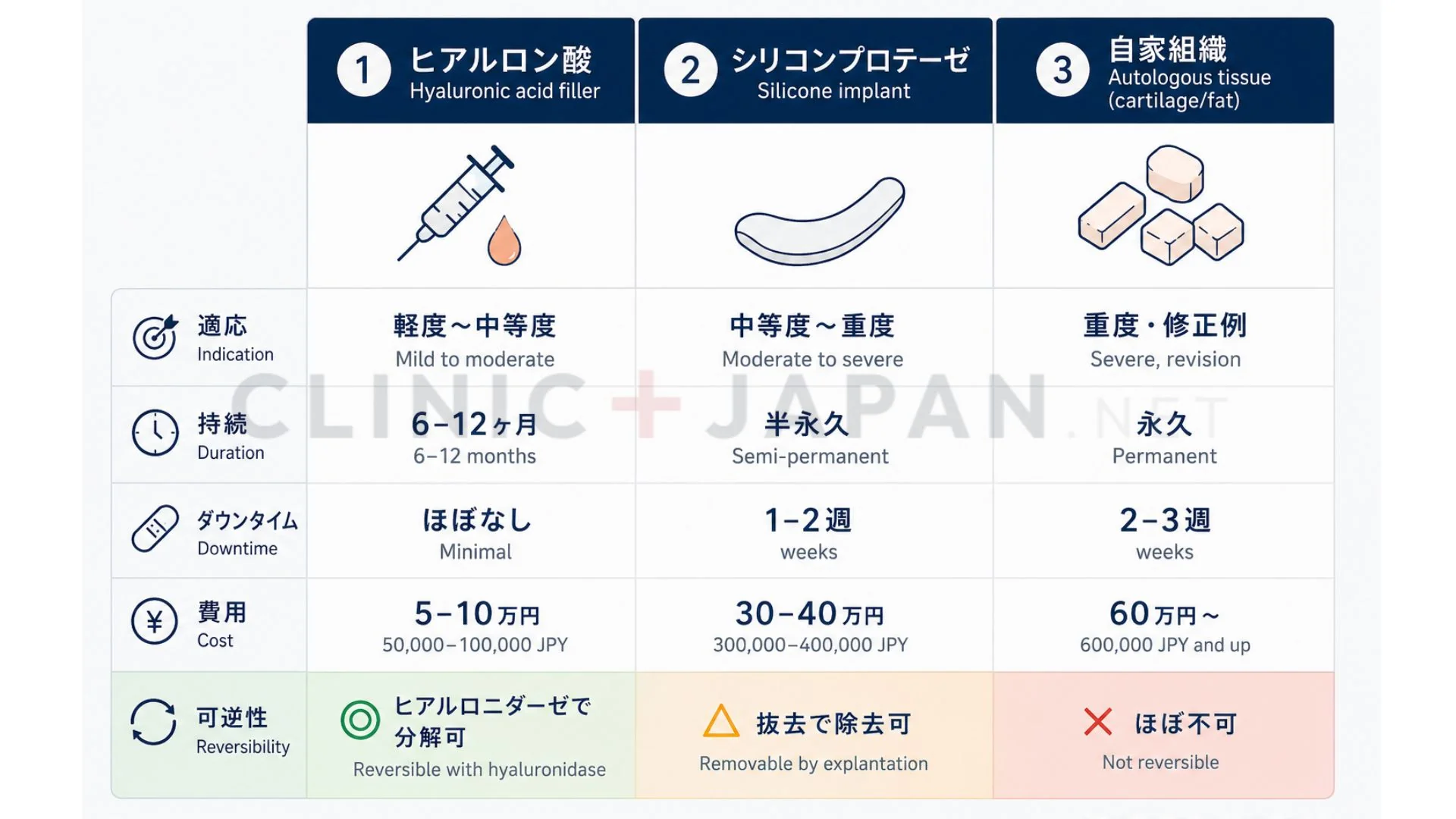 鼻翼基部陥没の改善法3系統 — ヒアルロン酸・プロテーゼ・自家組織の比較と適応