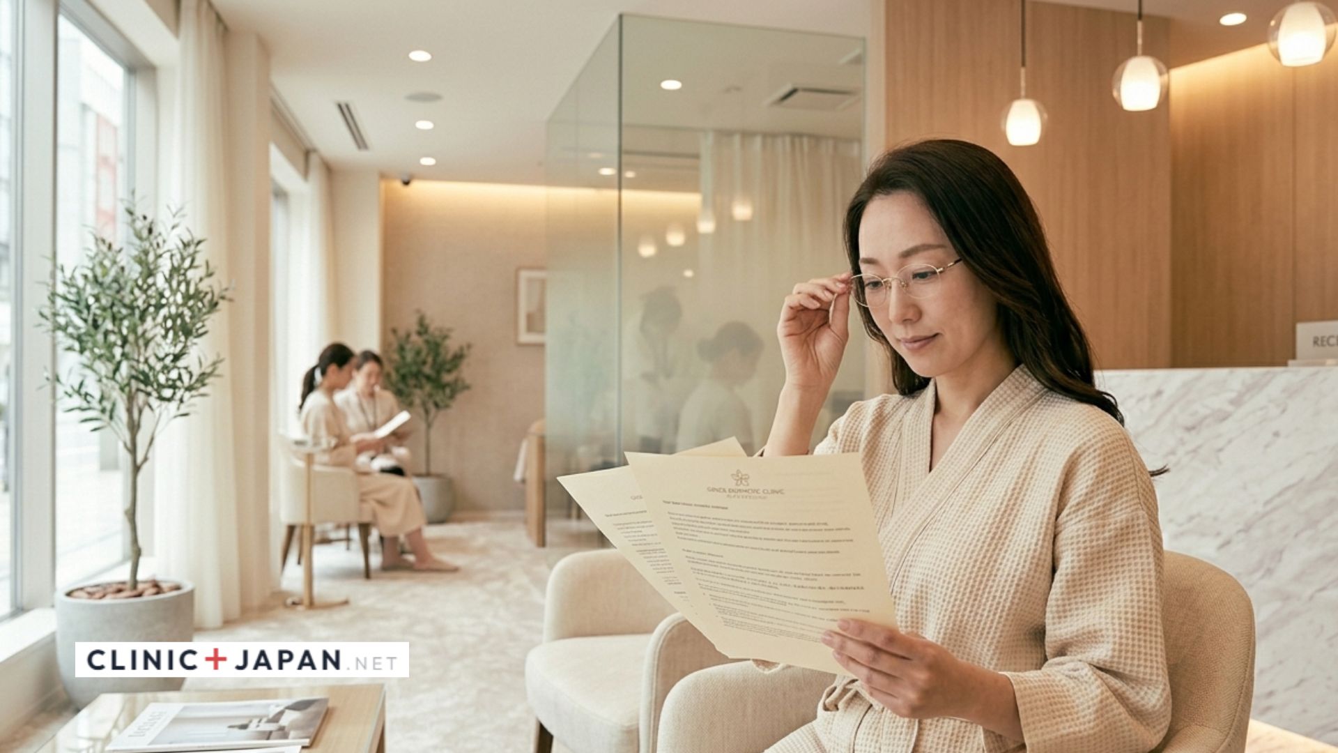 美容クリニックのカウンセリング — 明るい相談室で説明を聞く女性