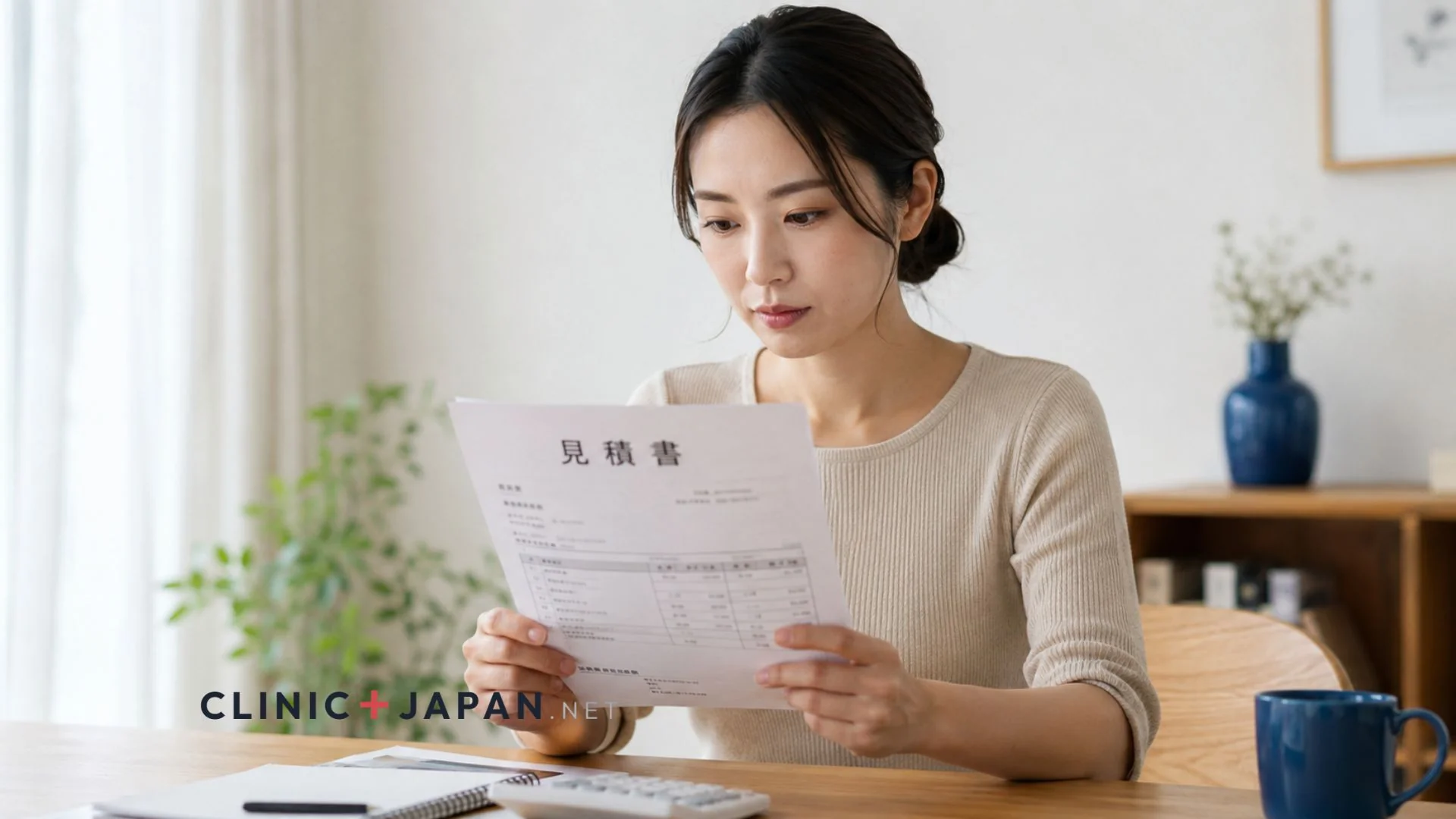 見積書を確認する女性 — 二重整形の総額を冷静に見極める