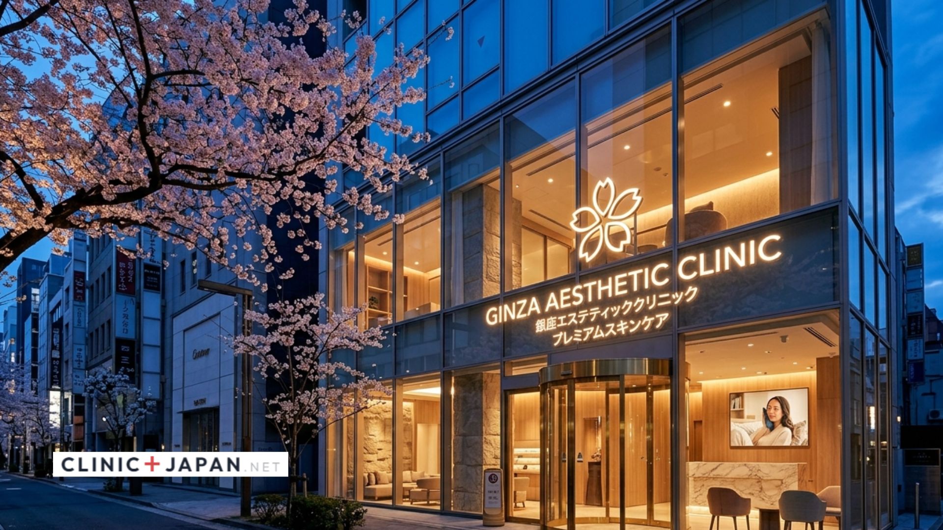 東京銀座の美容クリニック外観 — 夕暮れ時のプレミアムクリニック