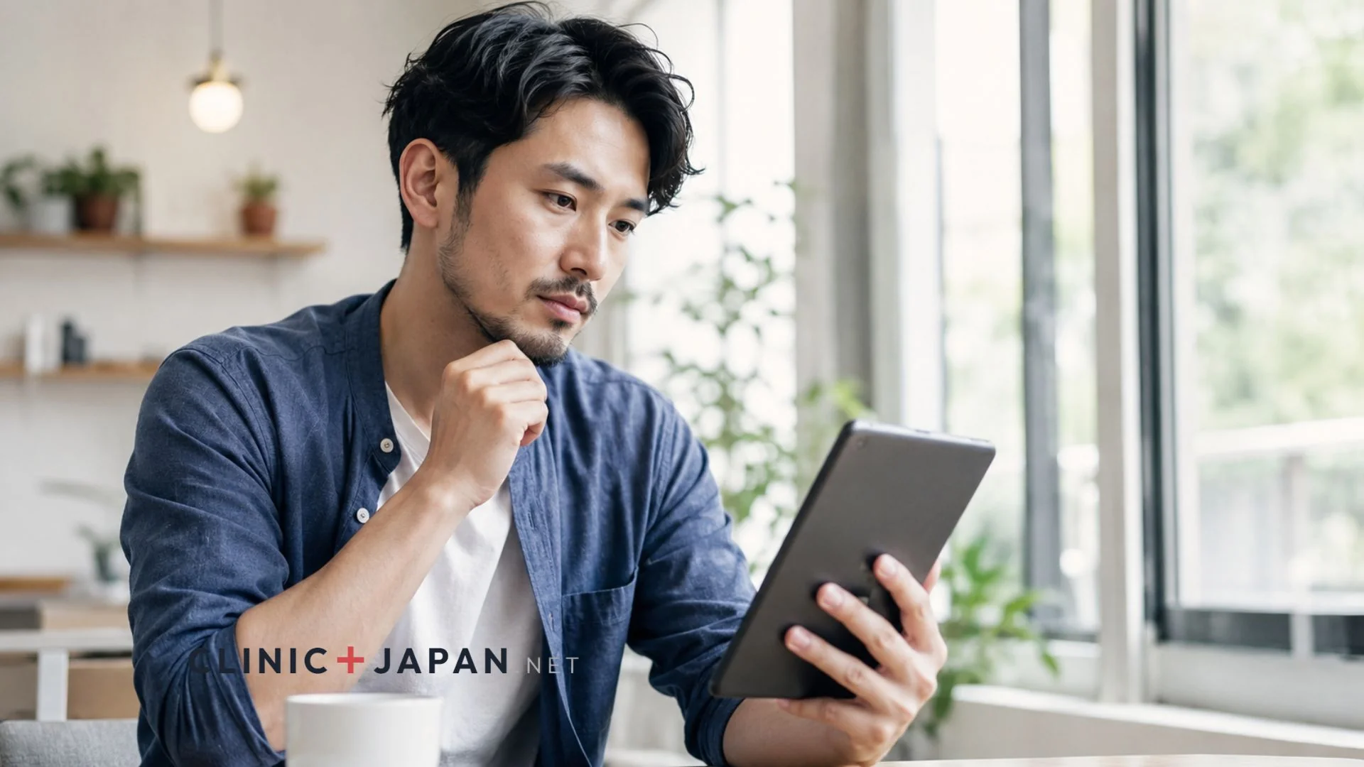 メンズ医療脱毛のクリニックを比較検討する男性
