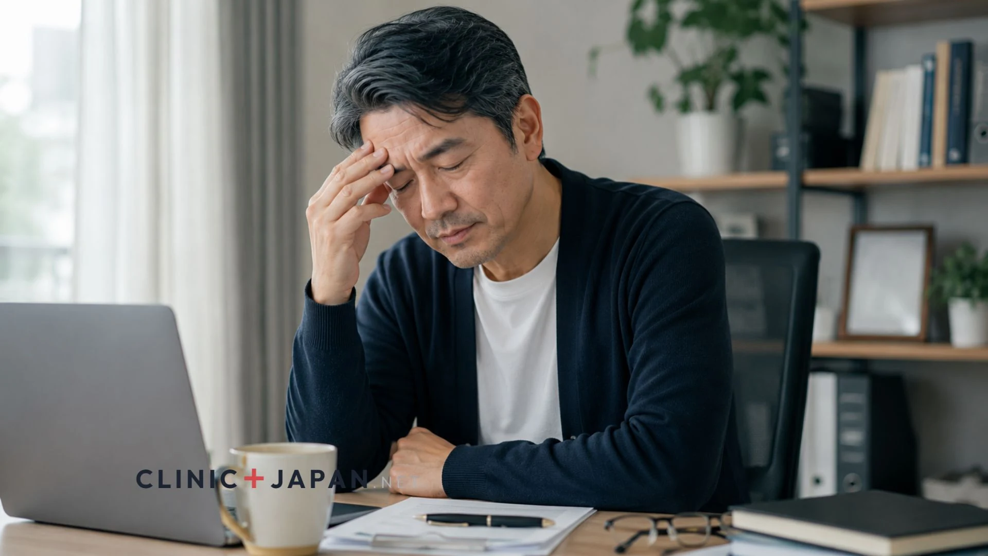 男性更年期(LOH症候群)の症状を性機能・身体・精神の3領域に分けて整理した医学的なイラスト