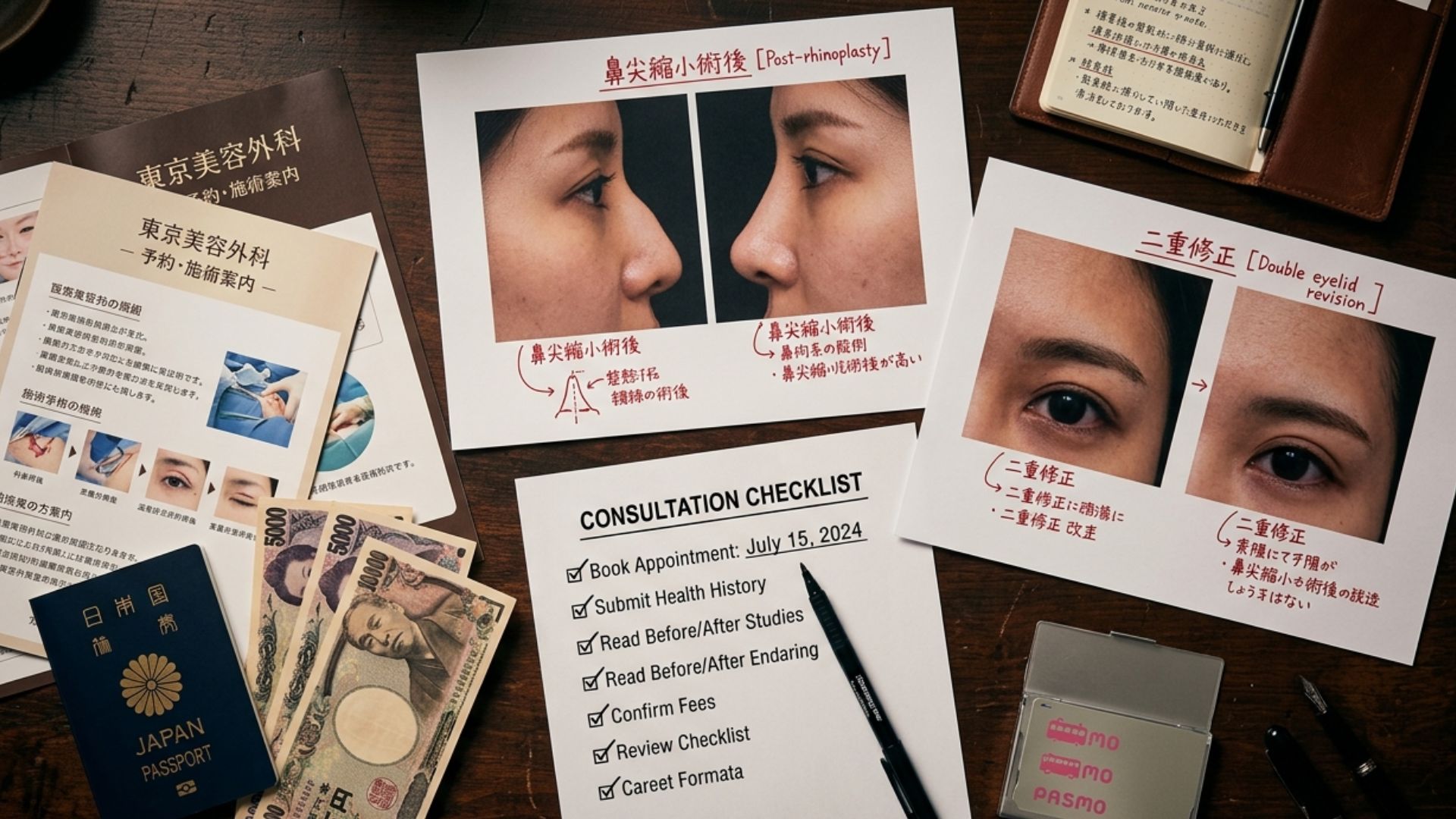 Foreign patient in consultation with Japanese cosmetic surgeon in modern Tokyo clinic