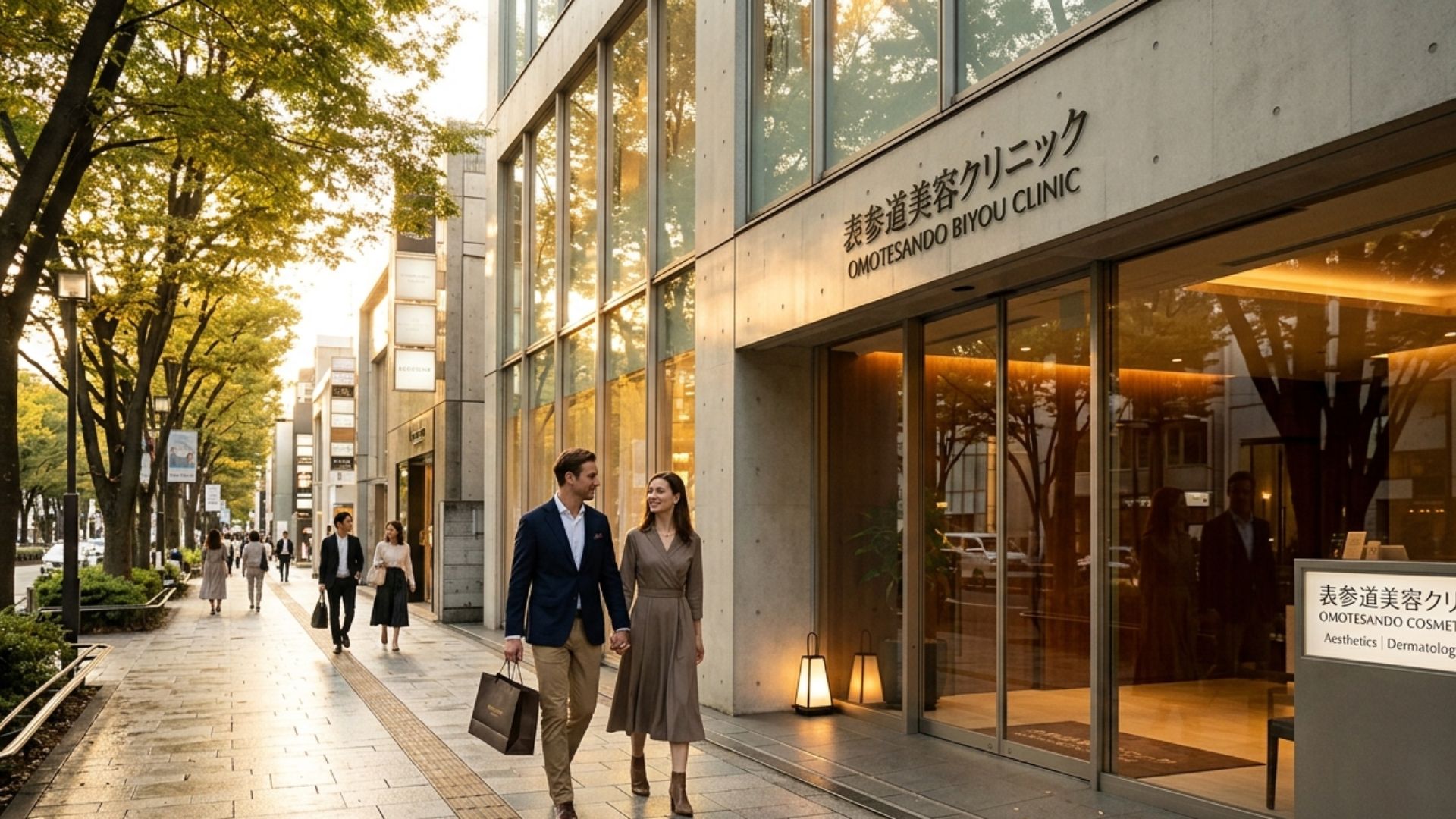 Western foreigner consulting with Japanese cosmetic surgeon in modern Tokyo clinic