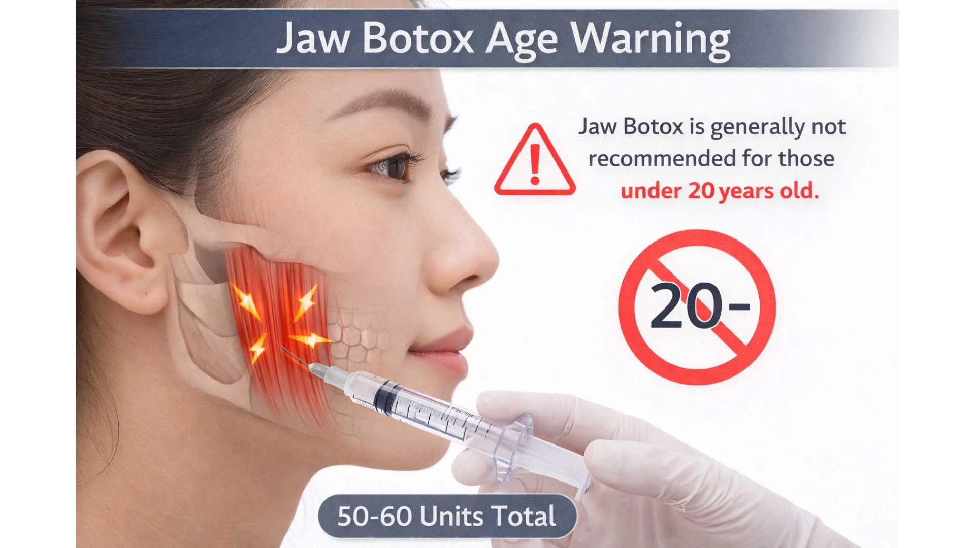 Illustration showing facial volume loss concern with repeated jaw Botox in patients over 40