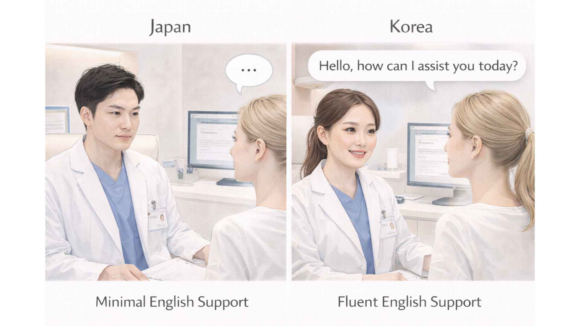 Comparison of English language support at Japanese vs Korean cosmetic clinics