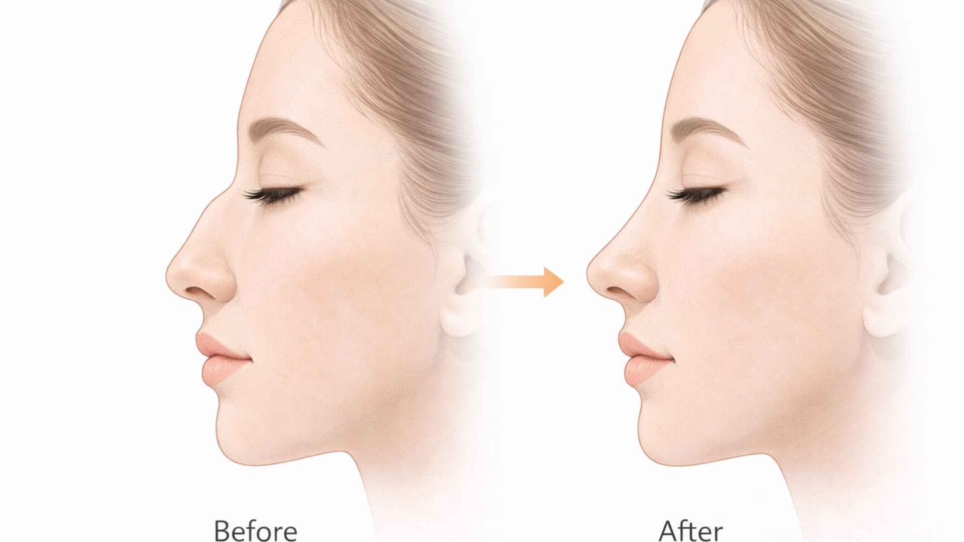 Illustrated before and after rhinoplasty result showing refined nose bridge and tip