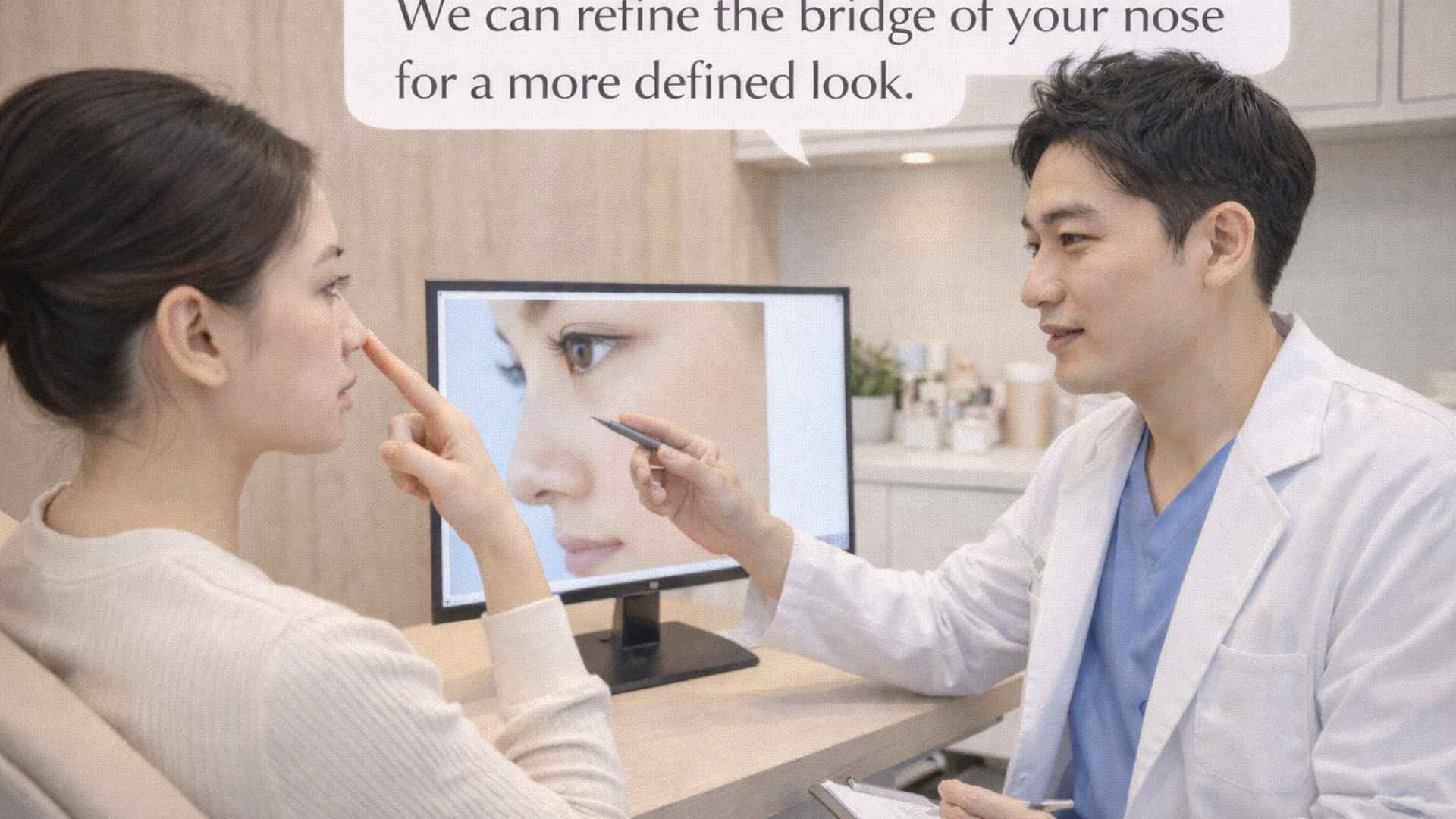Rhinoplasty consultation with 3D imaging at a Japanese plastic surgery clinic