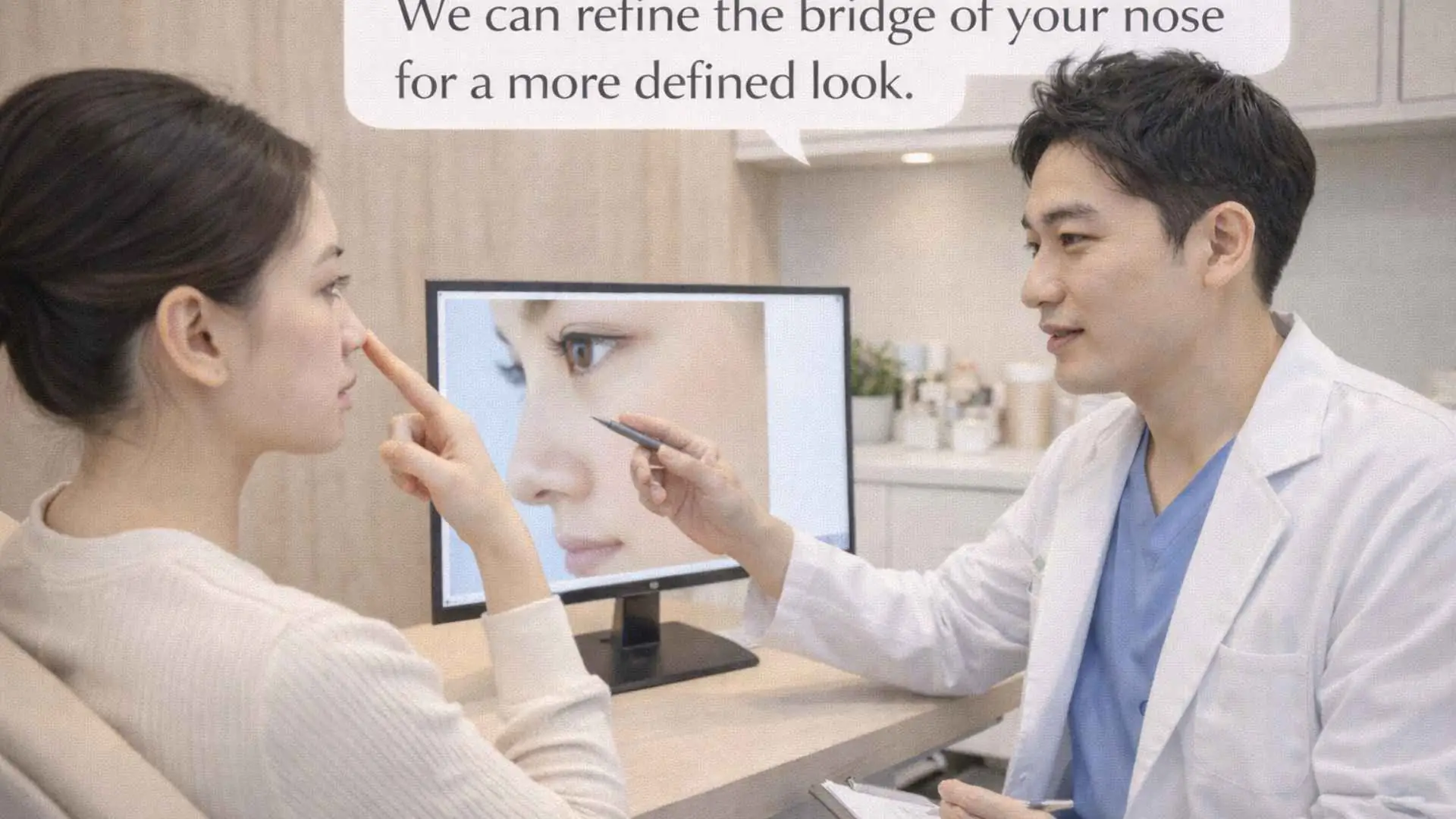 Rhinoplasty consultation with 3D imaging at a Japanese plastic surgery clinic
