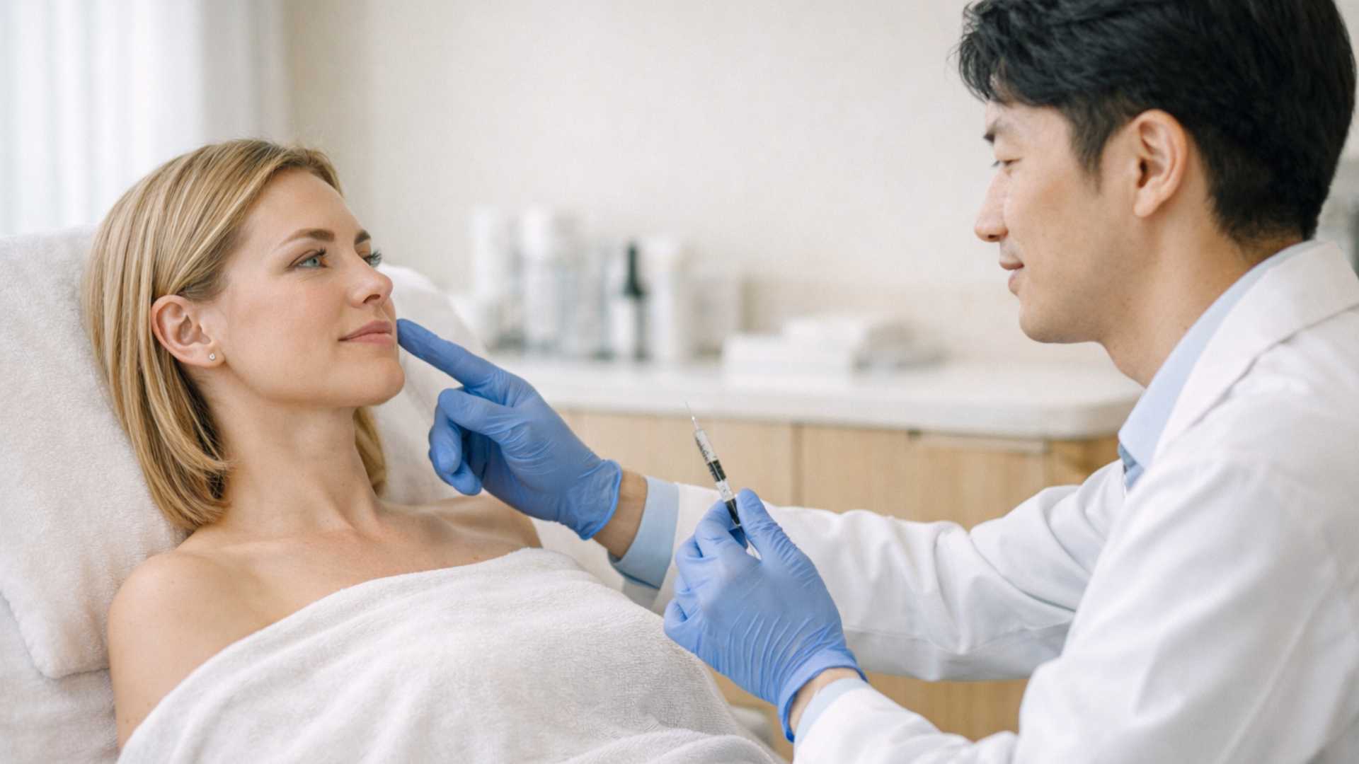Dermatologist performing skin booster micro-injection treatment at a modern Japanese clinic