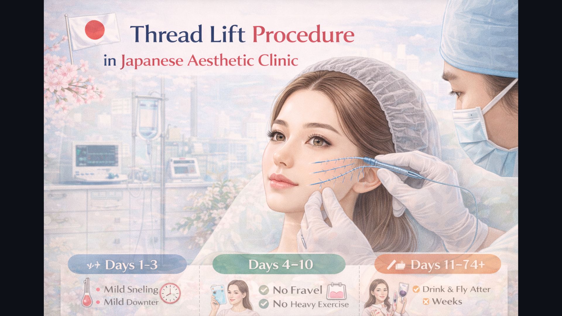 Thread lift procedure being performed with cannula insertion at a Japanese aesthetic clinic